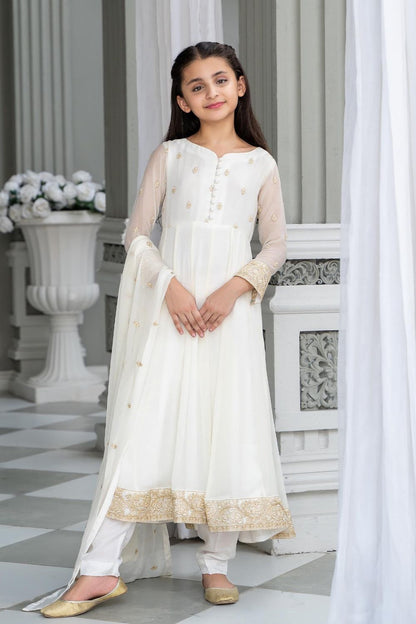 White Embroidered Chiffon Pishwas Salwar Kameez Online in Dubai UAE Abudhabi Ajman Sharjah