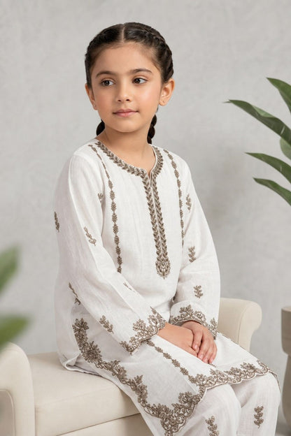 White Embroidered Cotton Kurta Set for Girls Online in Dubai UAE Abudhabi Ajman Sharjah