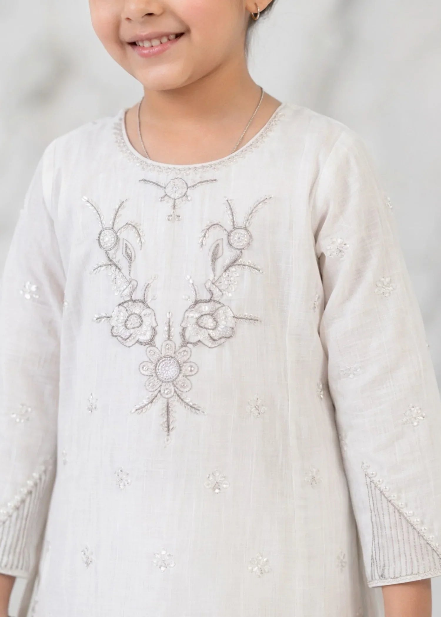 White Embroidered Cotton Straight Cut Suit Online in UK USA Canada