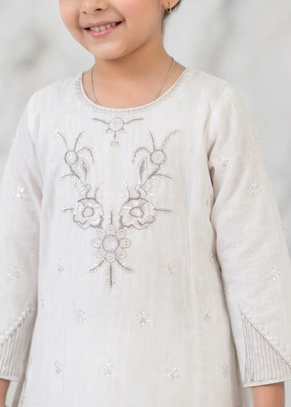 White Embroidered Cotton Straight Cut Suit Online in UK USA Canada