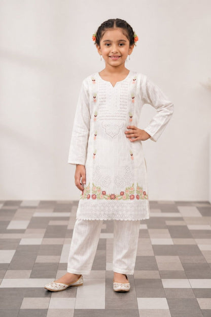 White Embroidered Cotton Straight Kurta Set Online in Dubai UAE Abudhabi Ajman Sharjah