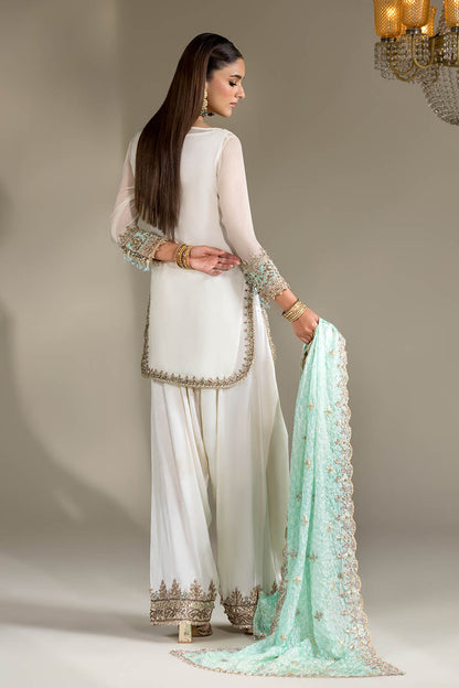 White Embroidered Farshi Salwar Kameez with Dupatta Online in Dubai UAE Abudhabi Ajman Sharjah