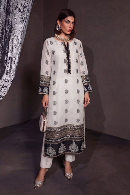 White Embroidered Jacquard Salwar Suit Online in Dubai UAE Abudhabi Ajman Sharjah