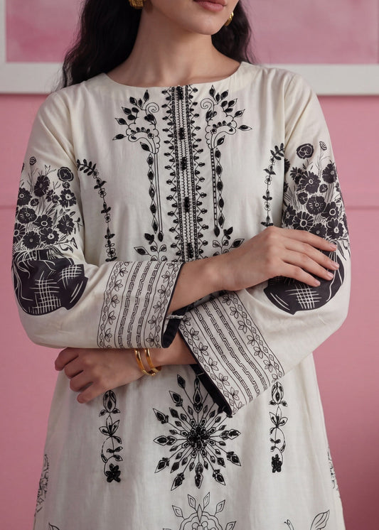 White Embroidered Kaftan Lawn Suit Online in Dubai DXB UAE Abudhabi Meena Bazaar