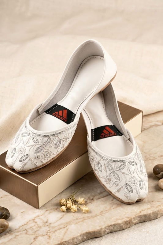 White Embroidered Khussa Shoes Online in Dubai UAE Abudhabi Ajman Sharjah