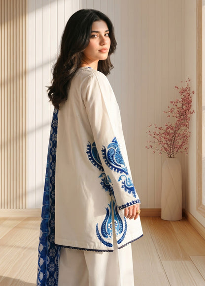 White Embroidered Lawn Cotton 3 Piece Suit Online in Sri Lanka India Australia
