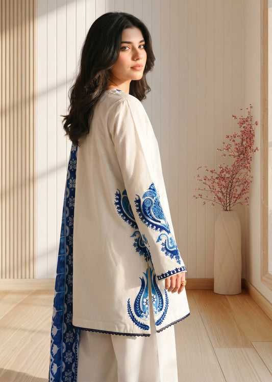 White Embroidered Lawn Cotton 3 Piece Suit Online in Sri Lanka India Australia