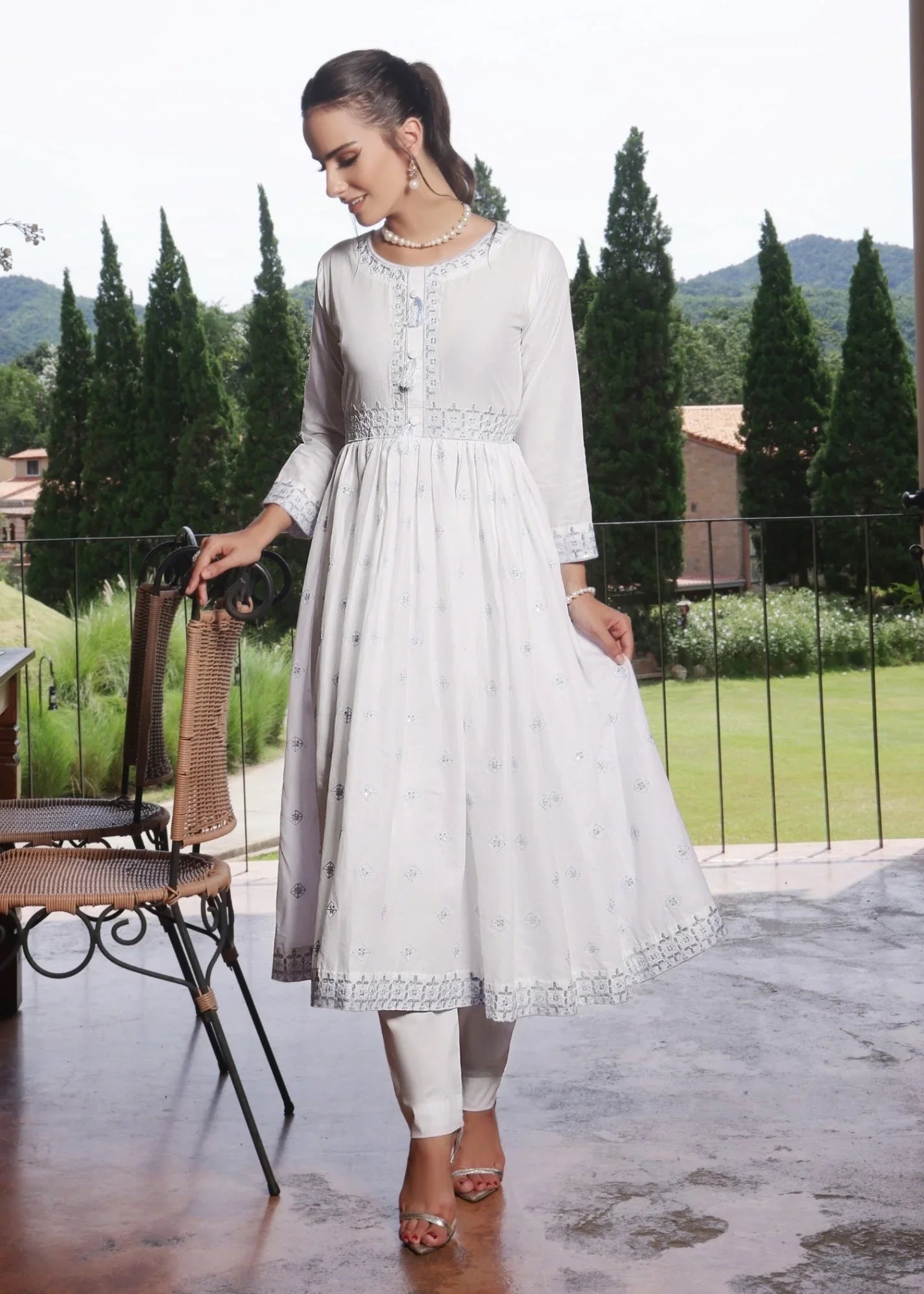 White Embroidered Lawn Festive Suit Set Online in KSA Riyadh Saudi Arabia Oman Bahrain Qatar