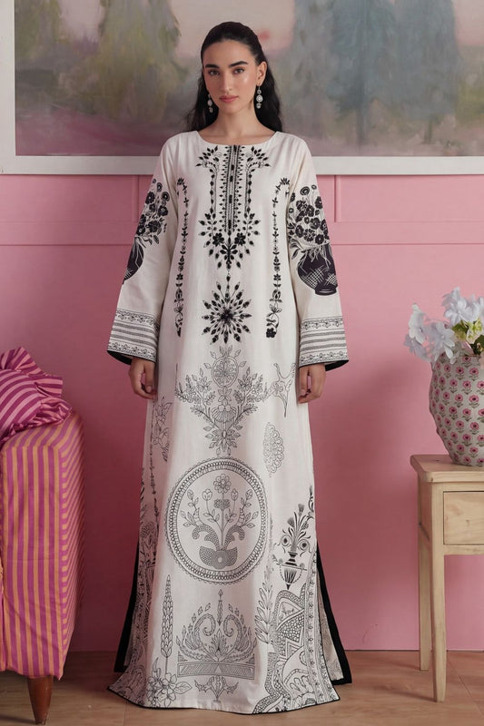 White Embroidered Lawn Kaftan Online in Dubai UAE Abudhabi Ajman Sharjah