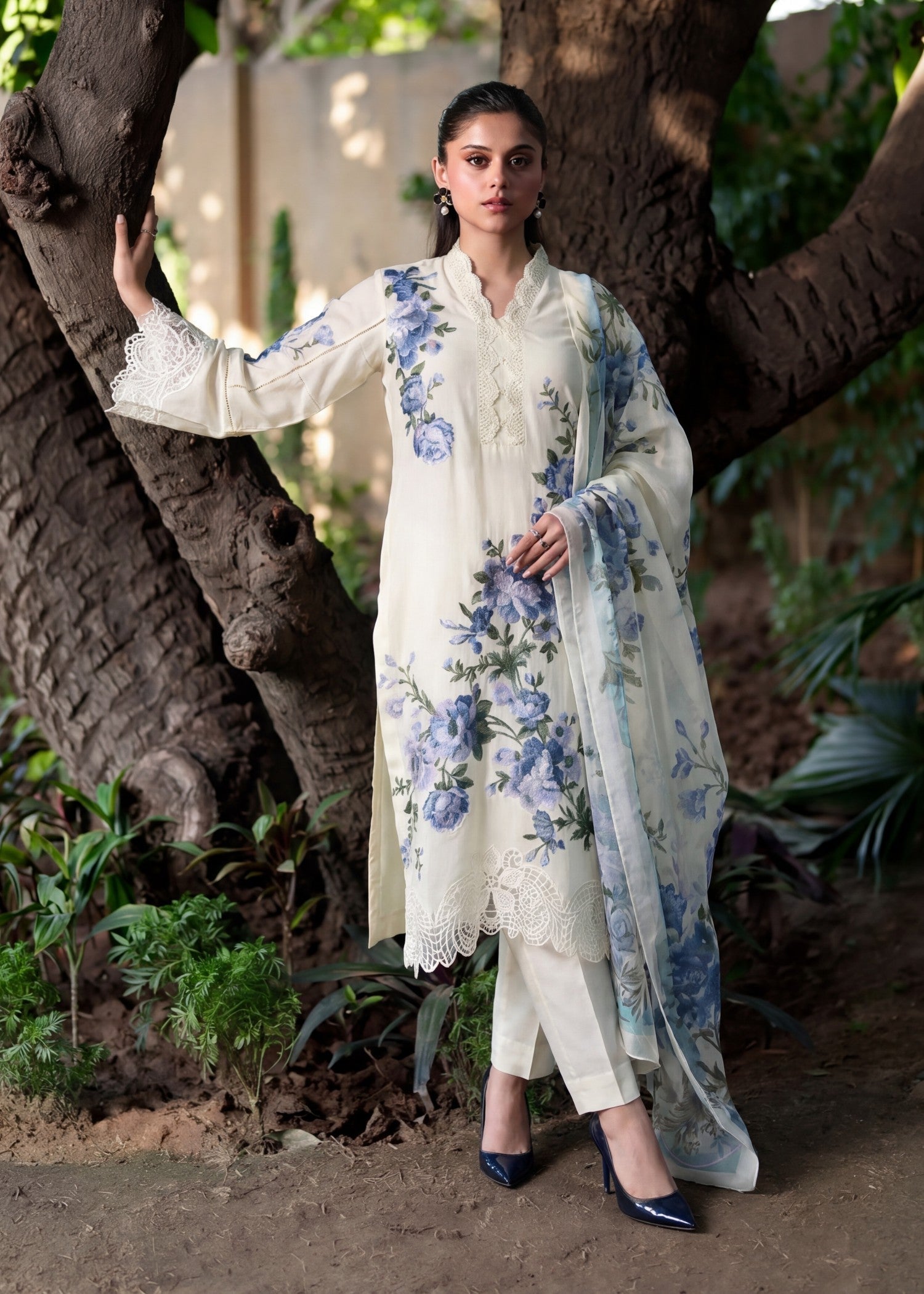 White Embroidered Lawn Readymade Suit Online in Dubai UAE Abudhabi Ajman Sharjah