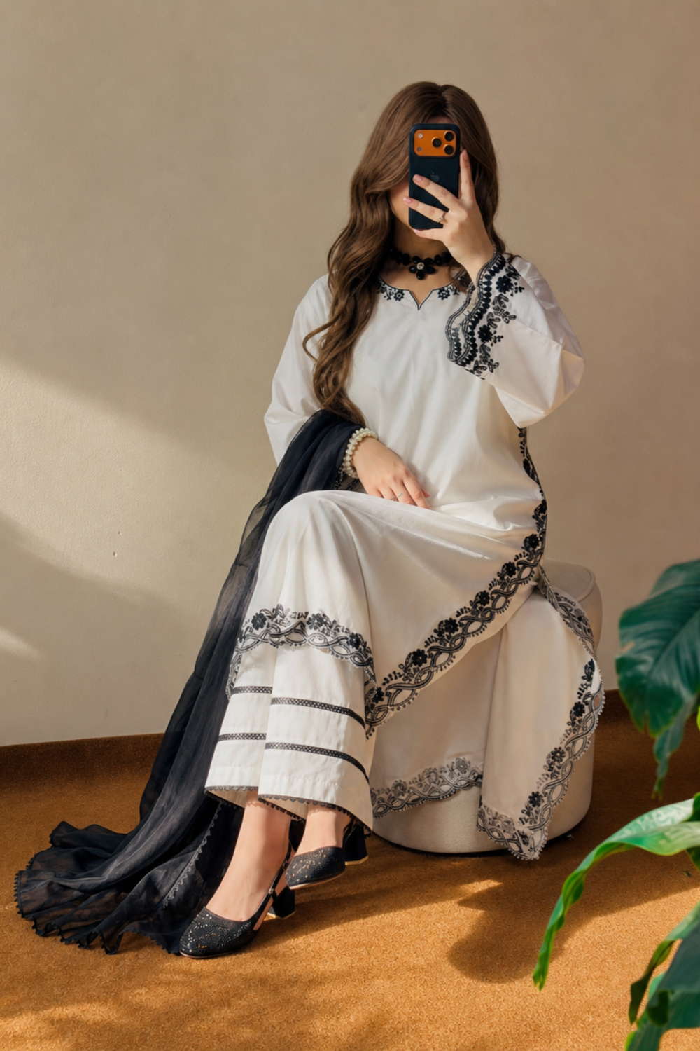 White Embroidered Lawn Straight Kurta Suit Online in Dubai UAE Abudhabi Ajman Sharjah