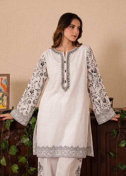 White Embroidered Lawn Two Piece Suit Online in Dubai UAE Abudhabi Ajman Sharjah