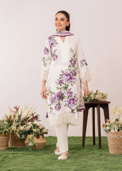 White Embroidered Linen Designer Salwar Kameez Online in UK USA Canada
