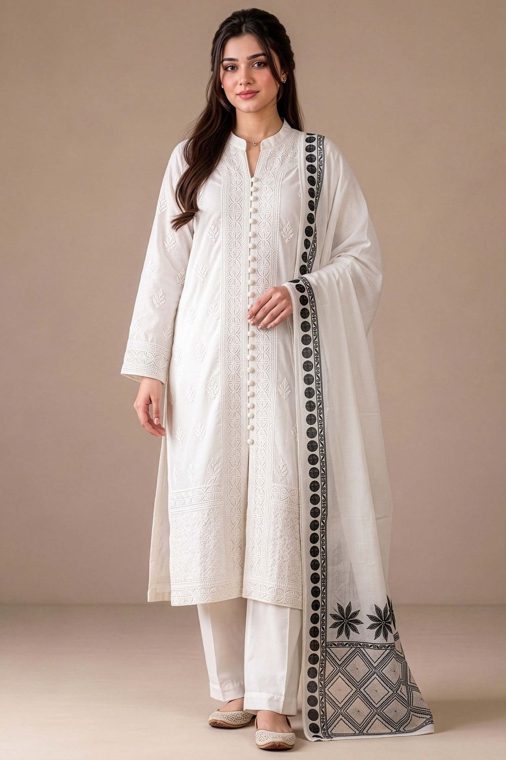 White Embroidered Linen Kurta Set Online in Dubai UAE Abudhabi Ajman Sharjah