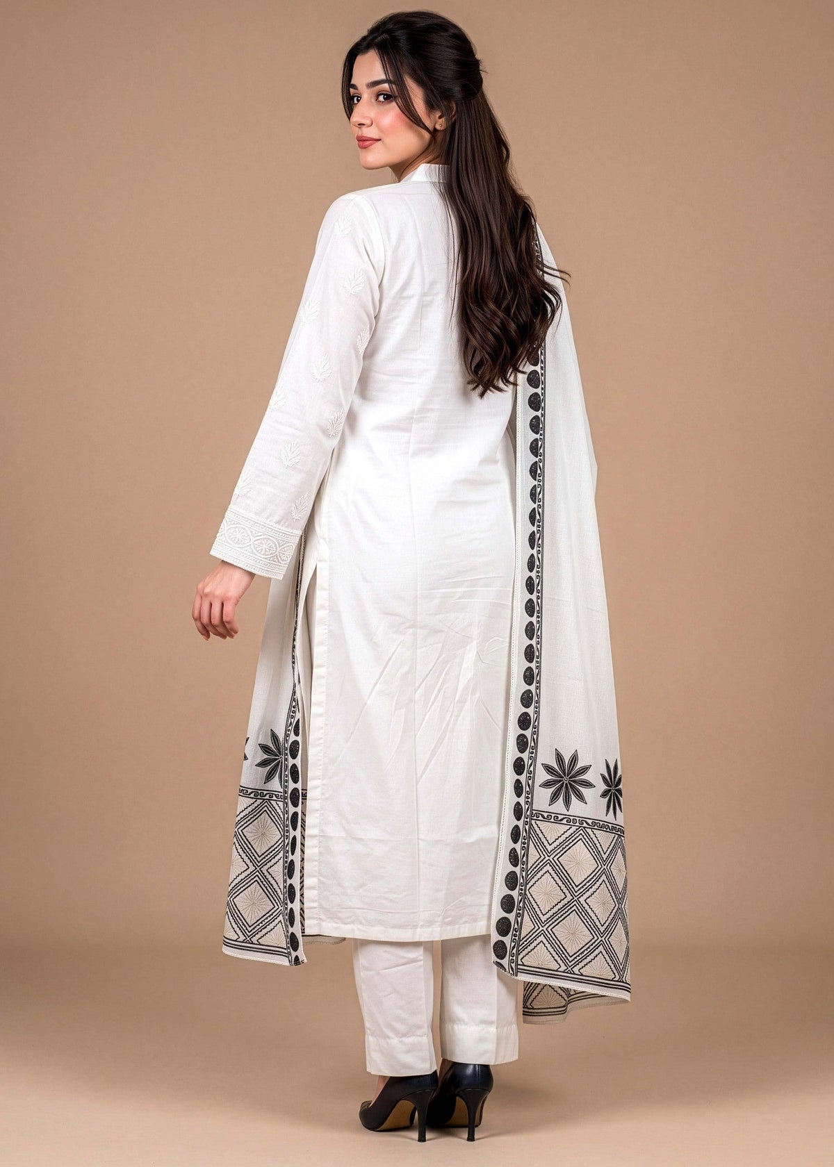 White Embroidered Linen Salwar Suit Online in Dubai DXB UAE Abudhabi Meena Bazaar