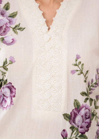 White Embroidered Linen Shalwar Kameez 3 Piece Suit Online in UK USA Canada