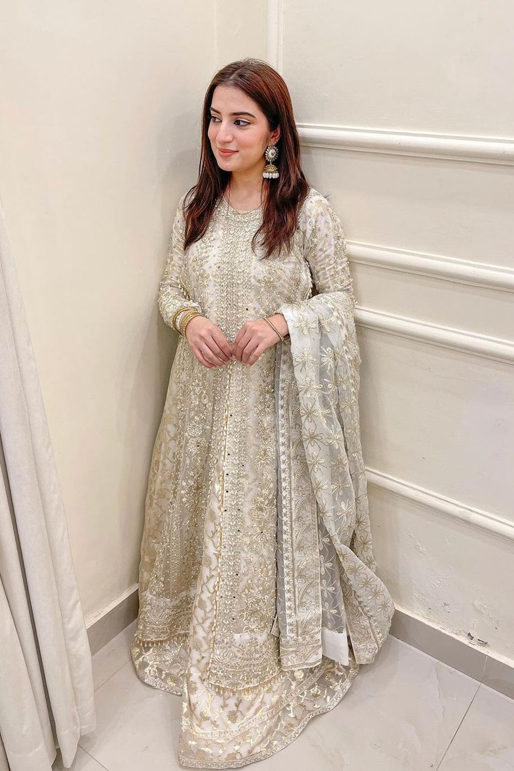 White Embroidered Net Salwar Kameez Online in Dubai UAE Abudhabi Ajman Sharjah