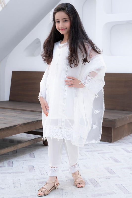 White Embroidered Organza Festive Suit Online in Dubai UAE Abudhabi Ajman Sharjah