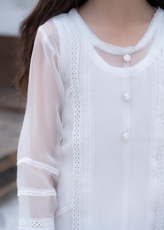 White Embroidered Organza Ladies Suit Online in Dubai DXB UAE Abudhabi Meena Bazaar