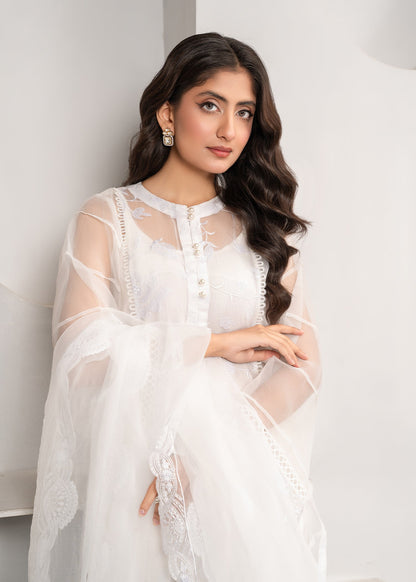 White Embroidered Organza Pakistani Dress Online in Dubai DXB UAE Abudhabi Meena Bazaar