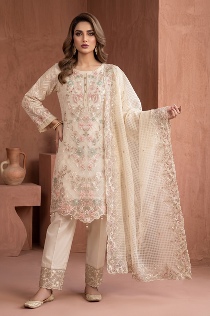 White Embroidered Organza Salwar Kameez Online in Dubai UAE Abudhabi Ajman Sharjah