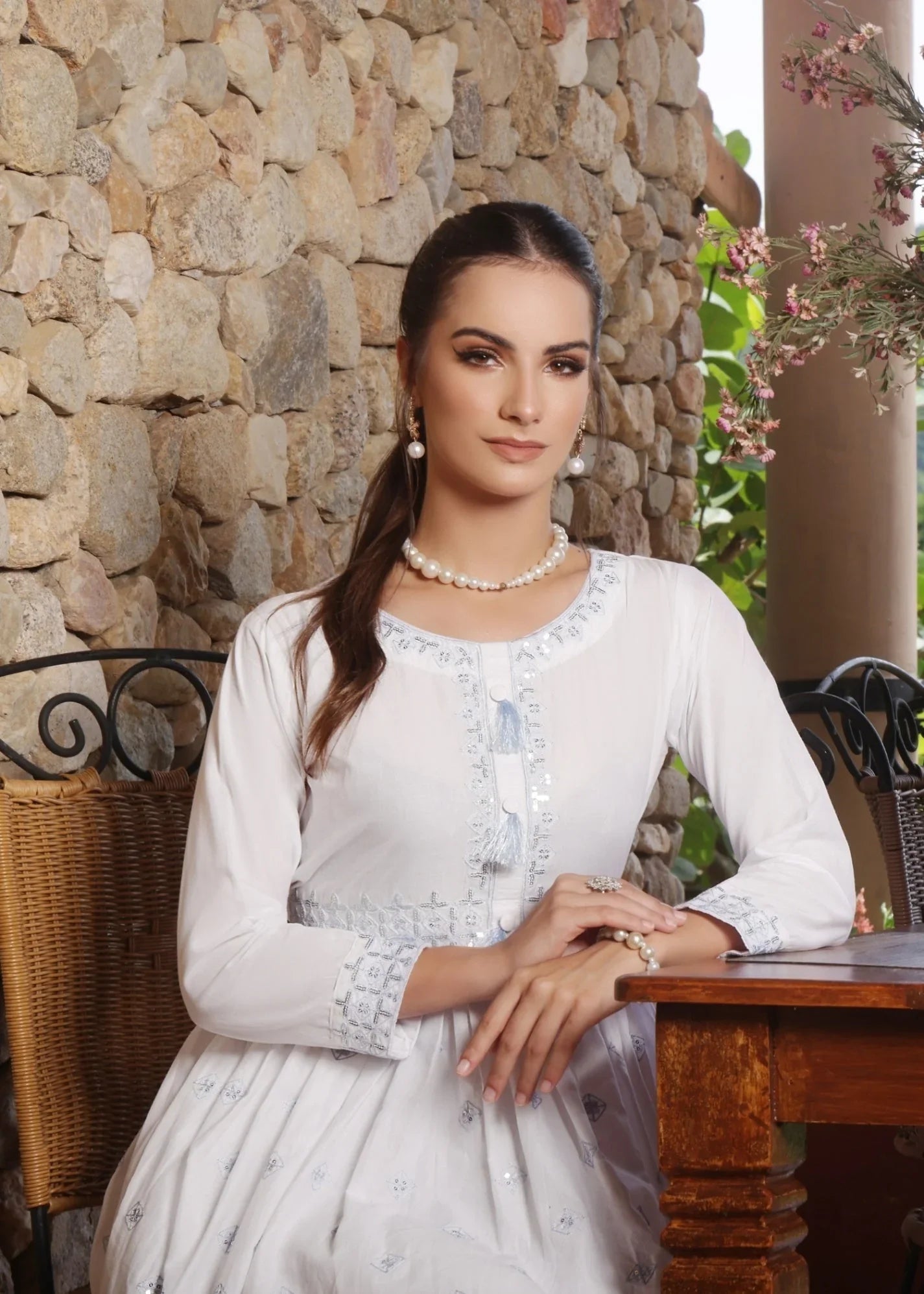 White Embroidered Pishwas Kurta Set Online in UK USA Canada