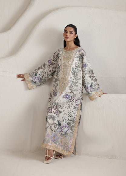 White Embroidered Raw Silk Kaftan Online in Sri Lanka India Australia