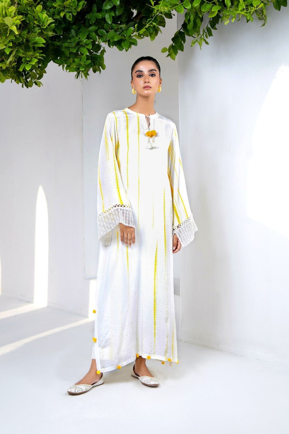 White Embroidered Raw Silk Long Kurta Trouser Online in Dubai UAE Abudhabi Ajman Sharjah