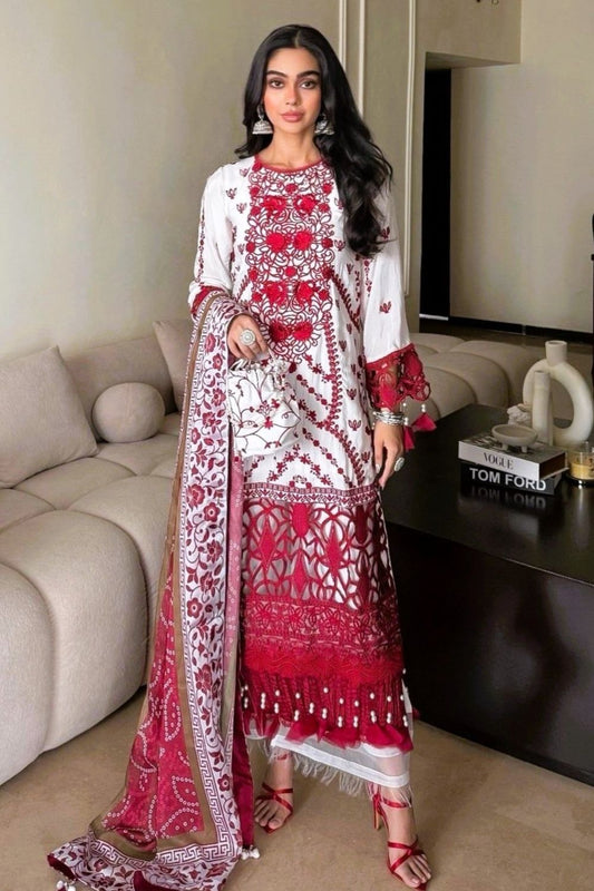 White Embroidered Raw Silk Partywear Kurta Set Online in Dubai UAE Abudhabi Ajman Sharjah