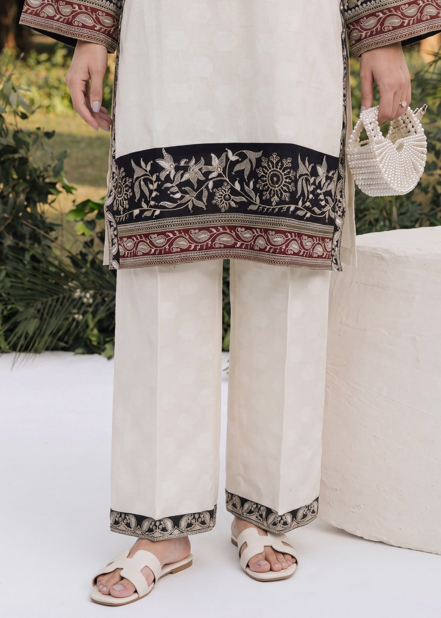 White Embroidered Straight Cut Kurta Set Online in Sri Lanka India Australia