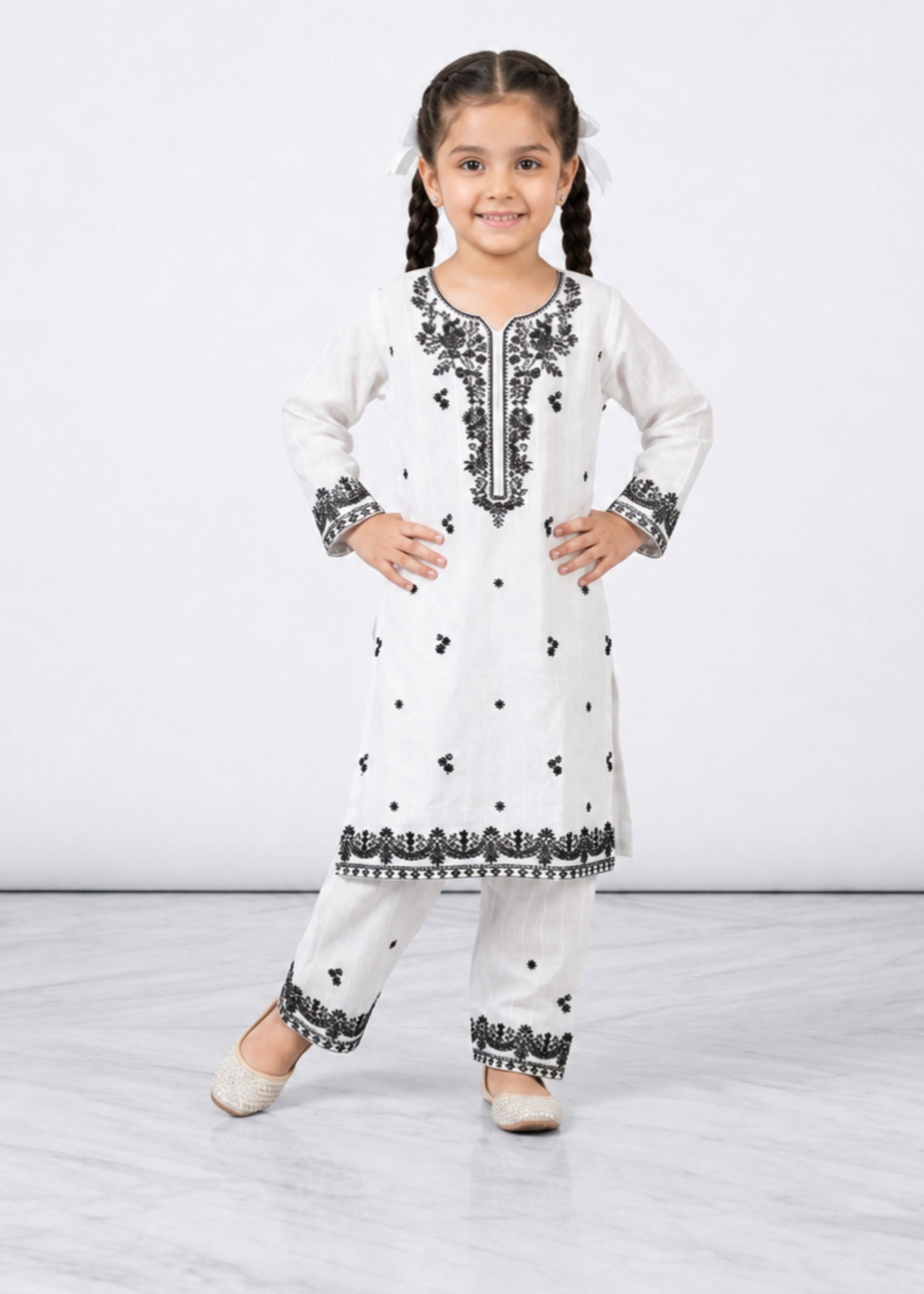 White Embroidered Straight Kurta Set for Girls Online in UK USA Canada