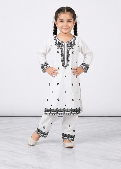 White Embroidered Straight Kurta Set for Girls Online in UK USA Canada