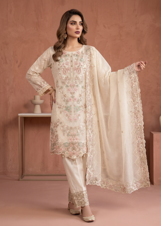 White Festive Embroidered Organza Suit Online in Sri Lanka India Australia