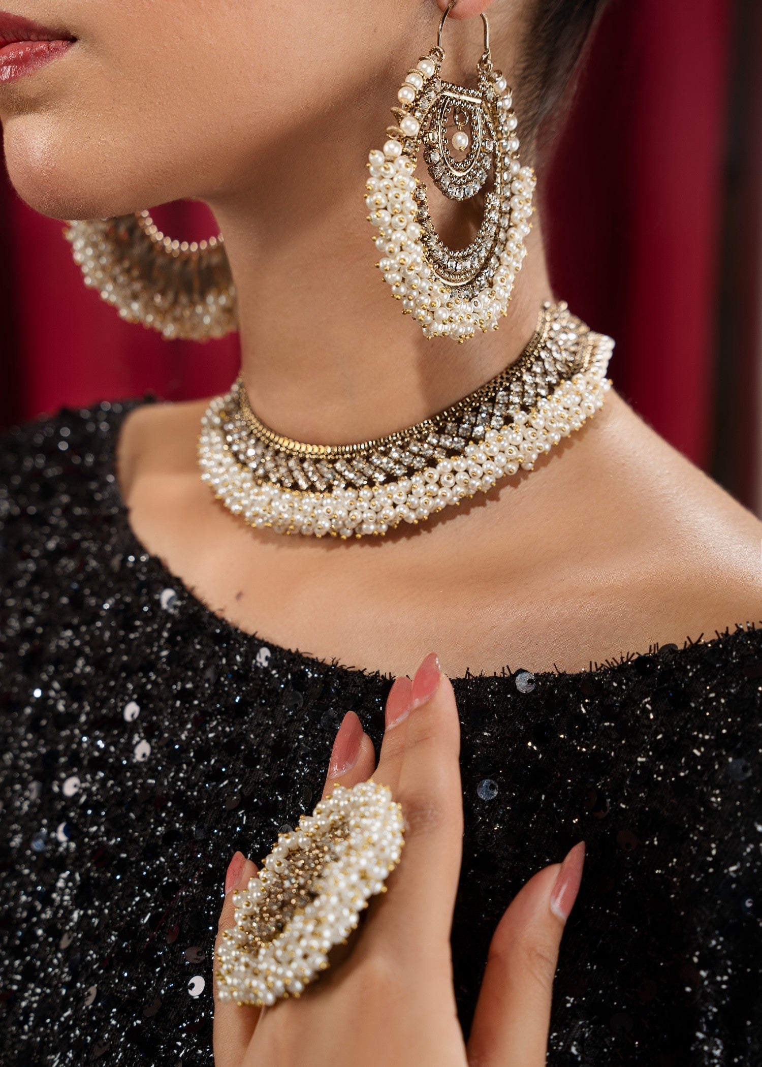 White Gajra Bridal Jewellery Set with Ring Online in Dubai DXB UAE Abudhabi Meena Bazaar