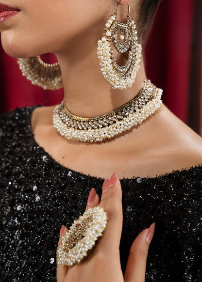 White Gajra Bridal Jewellery Set with Ring Online in Dubai DXB UAE Abudhabi Meena Bazaar