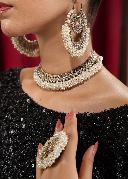 White Gajra Bridal Jewellery Set with Ring Online in Dubai DXB UAE Abudhabi Meena Bazaar