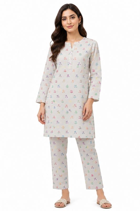White Geometric Print Lawn Salwar Suit Online in Dubai UAE Abudhabi Ajman Sharjah