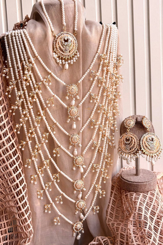 White Gold Plated 7-Layered Malaa Jewellery Set Online in Dubai UAE Abudhabi Ajman Sharjah