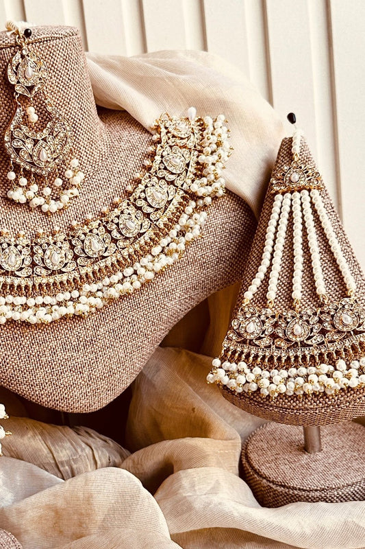 White Gold Plated Bridal Necklace Set Online in Dubai UAE Abudhabi Ajman Sharjah