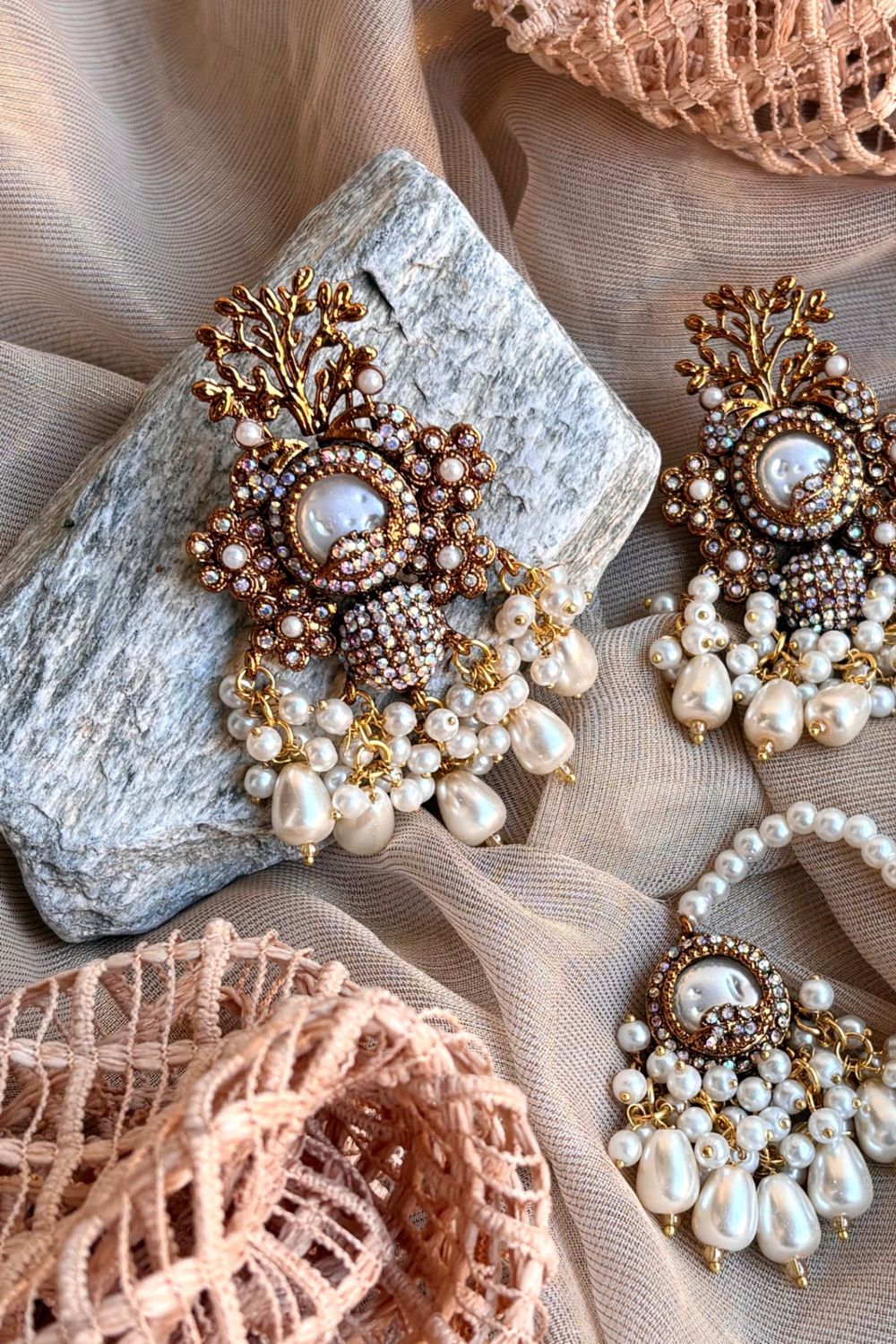 White Gold Plated Earrings and Tikka Set Online in Dubai UAE Abudhabi Ajman Sharjah