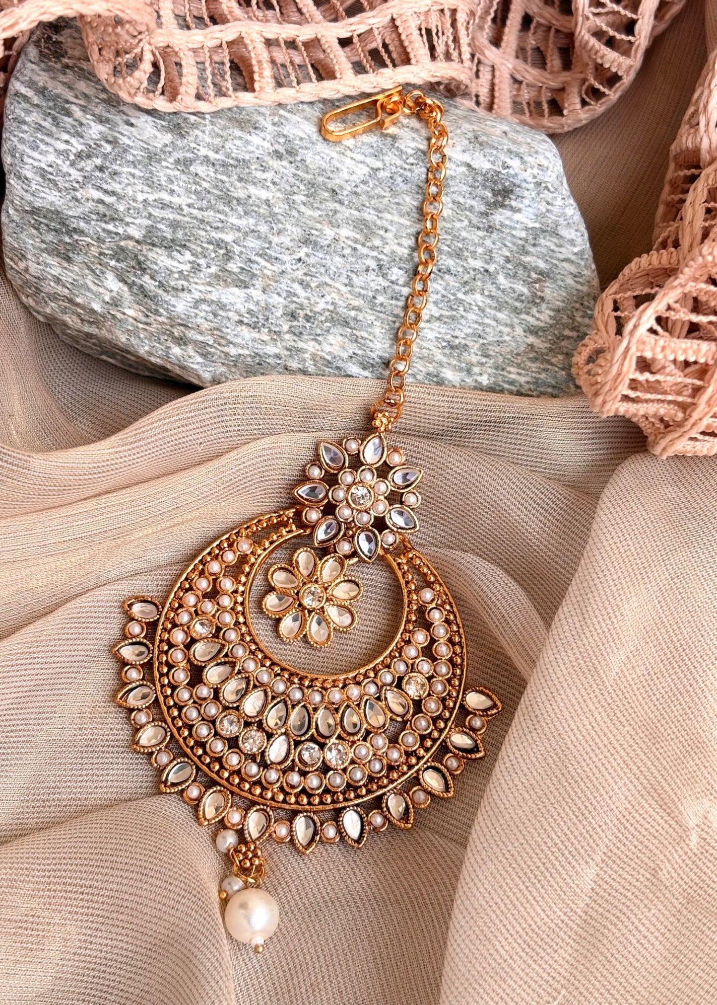 White Gold Plated Earrings and Tikka Set Online in UK USA Canada