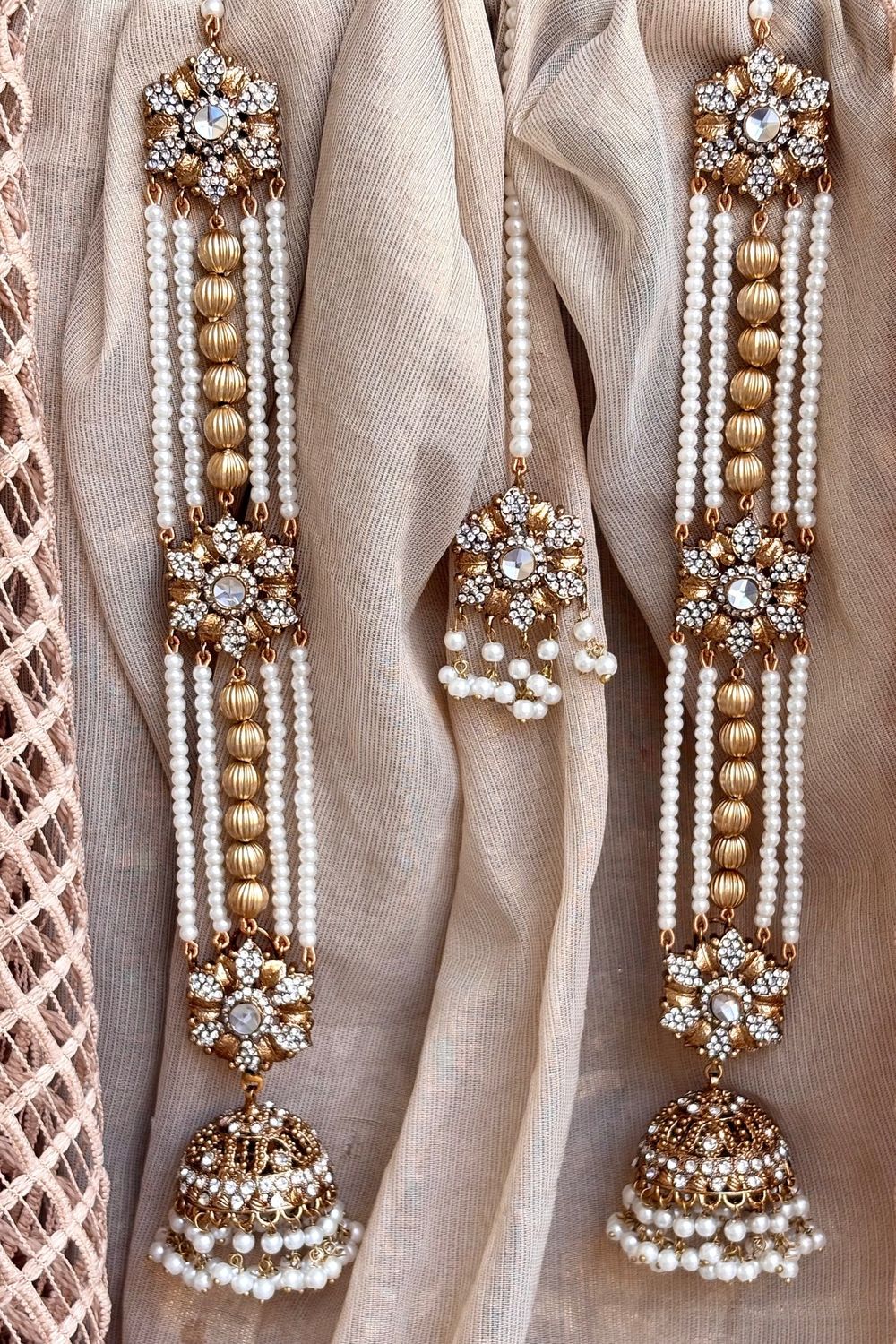 White Gold Plated Earrings Tikka Set Online in Dubai UAE Abudhabi Ajman Sharjah