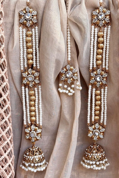 White Gold Plated Earrings Tikka Set Online in Dubai UAE Abudhabi Ajman Sharjah