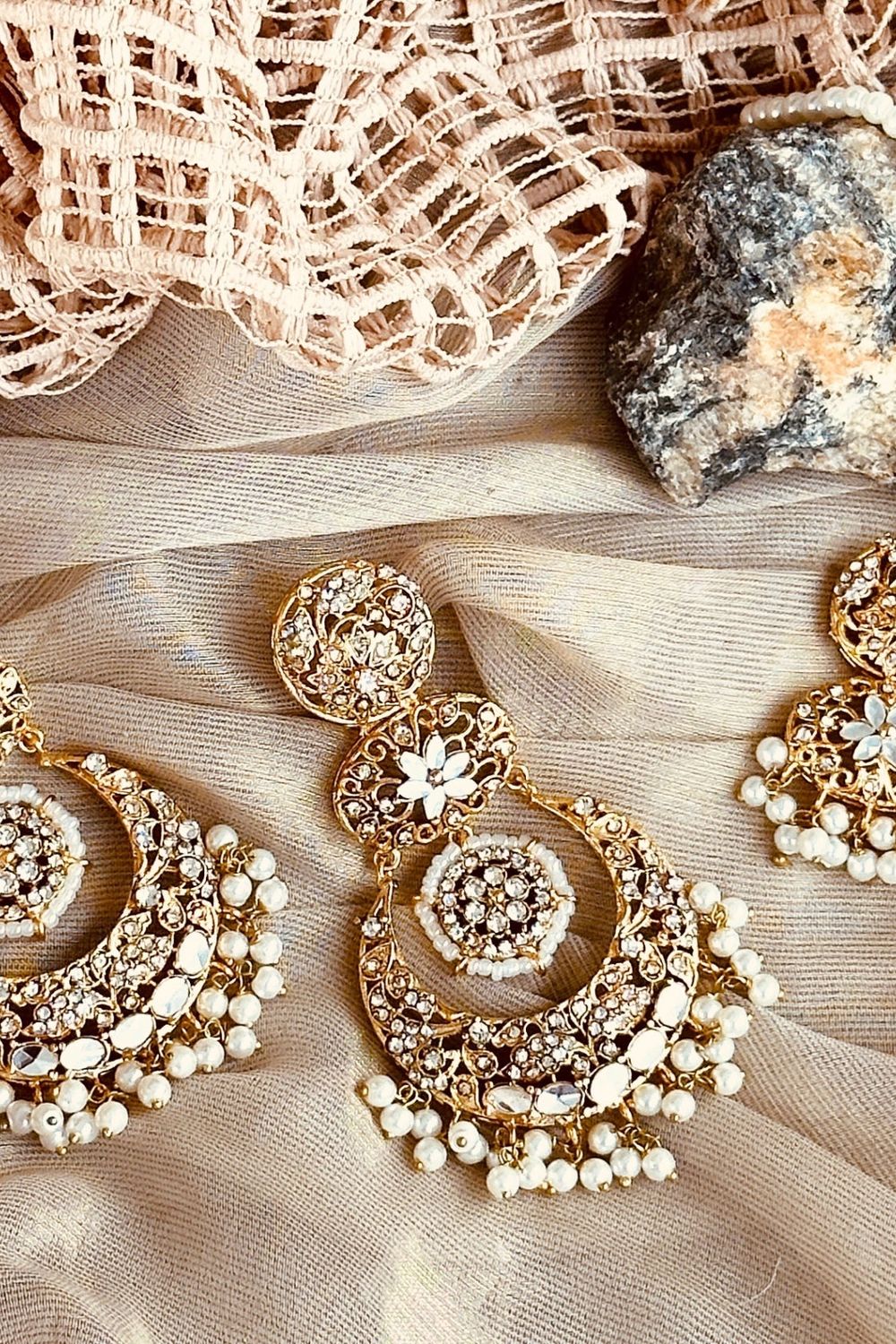 White Gold Plated Earrings Tikka Set Online in Dubai UAE Abudhabi Ajman Sharjah