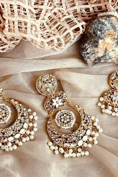 White Gold Plated Earrings Tikka Set Online in Dubai UAE Abudhabi Ajman Sharjah