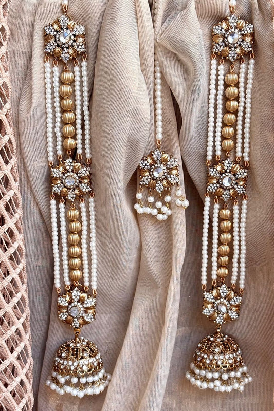 White Gold Plated Earrings Tikka Set Online in Dubai UAE Abudhabi Ajman Sharjah