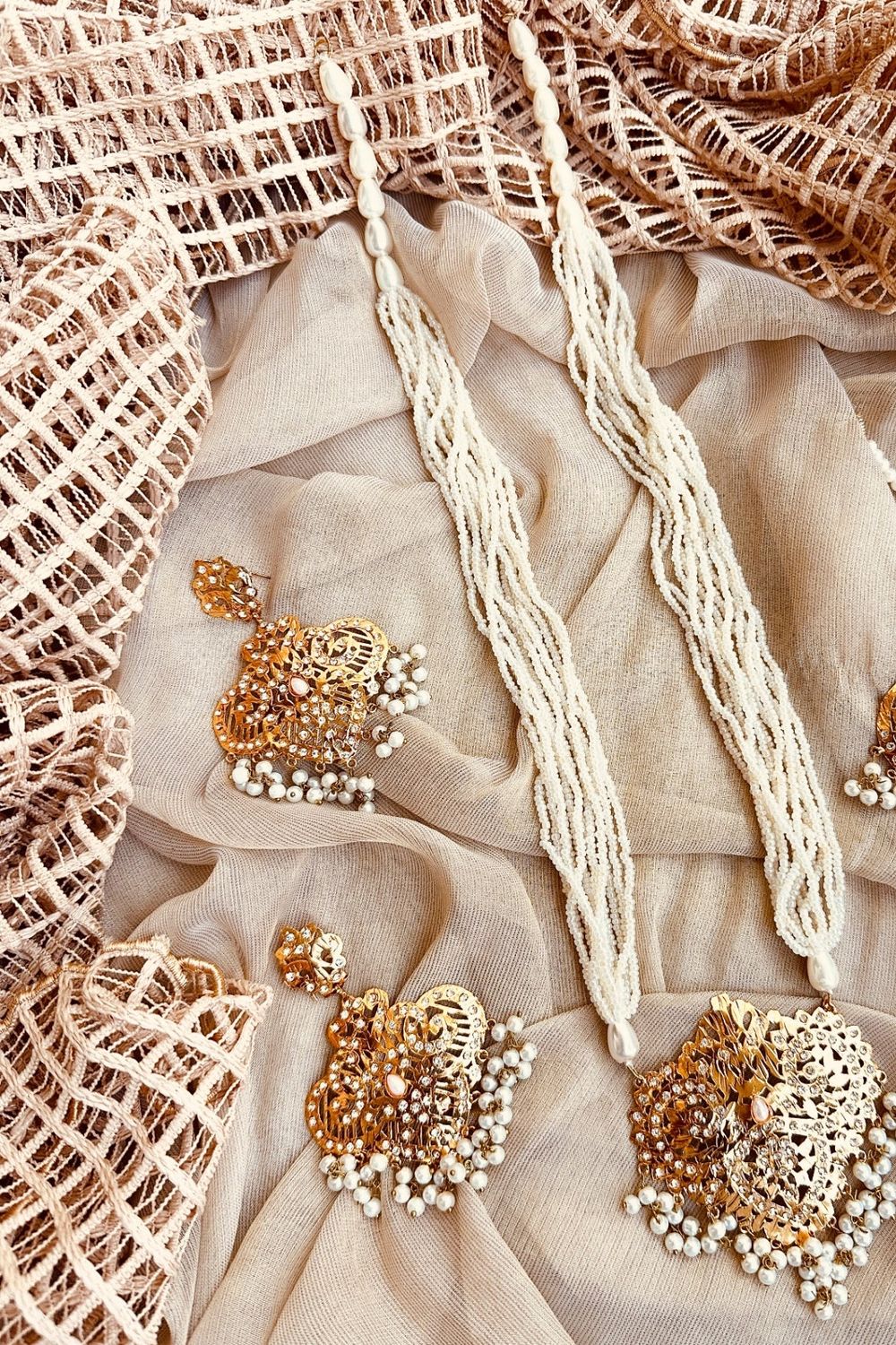 White Gold Plated Hyderabadi Noor Malaa Jewellery Set Online in Dubai UAE Abudhabi Ajman Sharjah