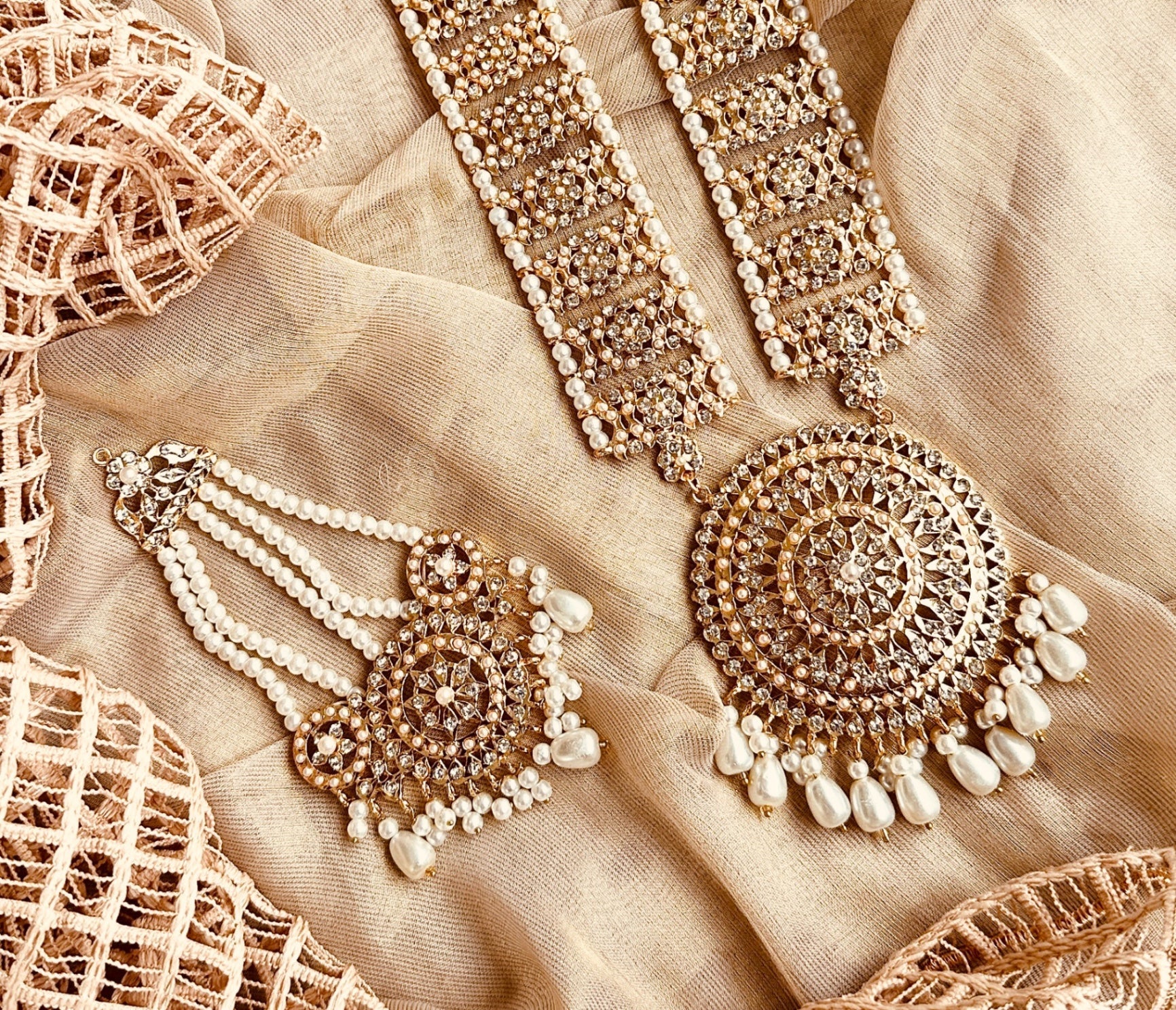 White Gold Plated Kundan Bridal Set Online in UK USA Canada