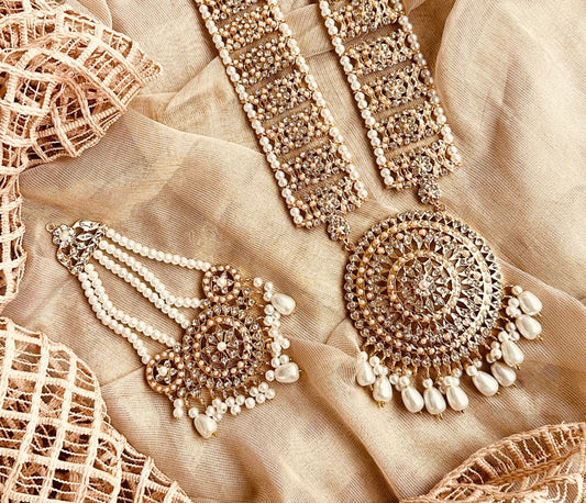 White Gold Plated Kundan Bridal Set Online in UK USA Canada