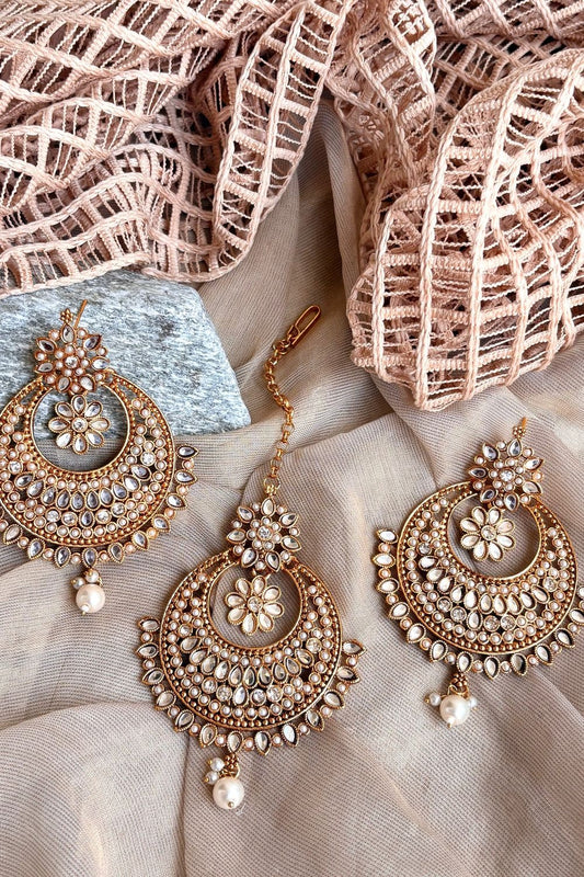 White Gold Plated Nayab Earrings Tikka Set Online in Dubai UAE Abudhabi Ajman Sharjah